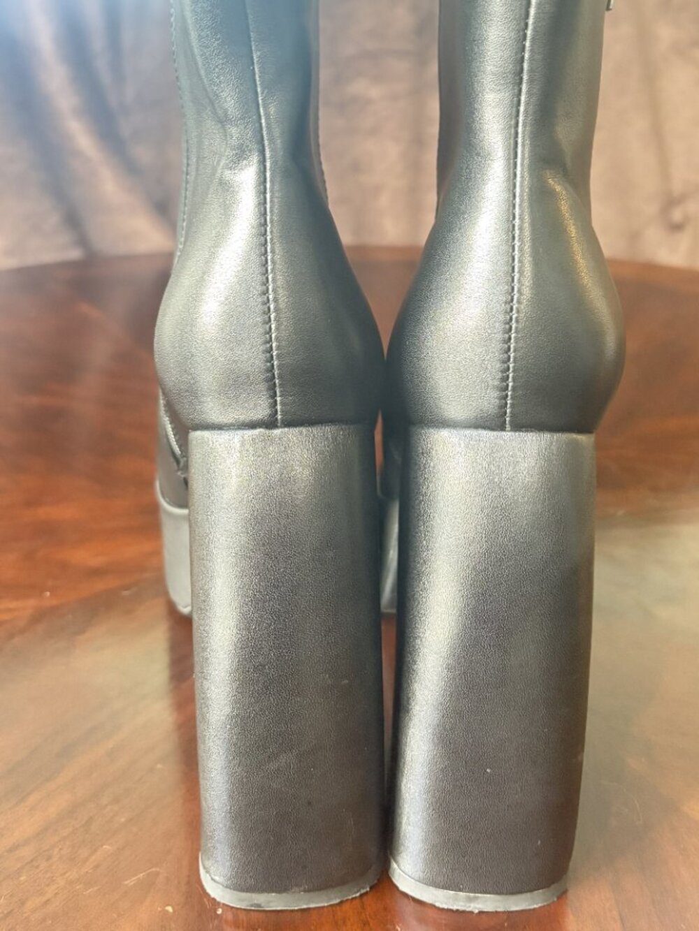 Black Faux Leather Platform Block Heel Zip Ankle Boots Size 40 / US 9 - Picture 6 of 10
